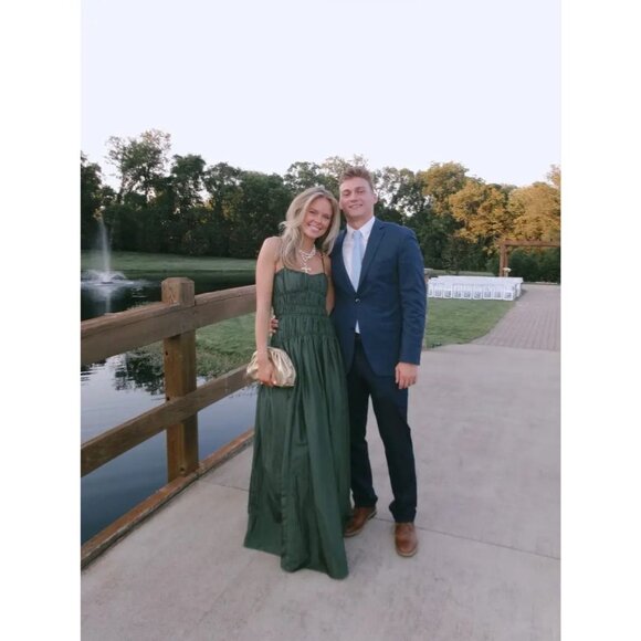 Jonathan Simkhai Stefanie Taffeta Pleated Emerald Gown 2 - Picture 4 of 11